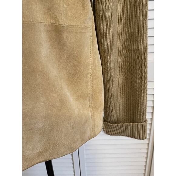 Vintage Suede jacket with Ribbed sweater‎ sleeves size Large Retro 80s - Picture 4 of 8